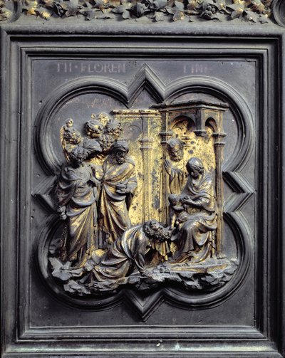 La Adoración de los Magos, tercer panel de las Puertas Norte del Baptisterio de San Giovanni, 1403-24 de Lorenzo Ghiberti